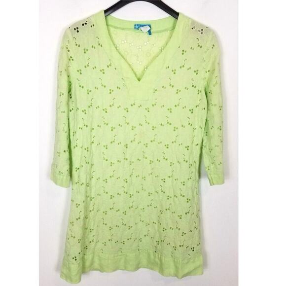 Fresh Produce Green Eyelet Embroidered Sheath Dress L Cotton Beachy Resortwear - Picture 1 of 8